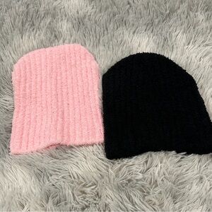 Cozy Pink and Black Kids Beanie Set